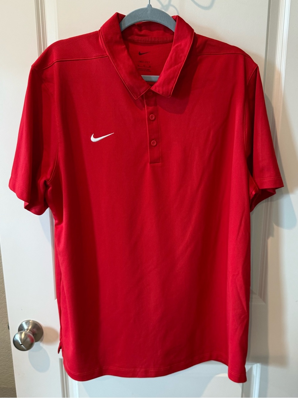 Nike Red Men's Dri-FIT Polo with White Swoosh